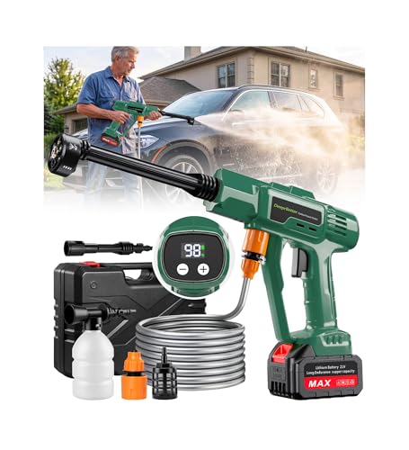 DeeprBetter Nettoyeur Haute Pression sans Fil, 600PSI Nettoyeur Haute Pression sur Batterie Rechargeable avec Buse Réglable 6-en-1, Pistolet Hautes Pressions...