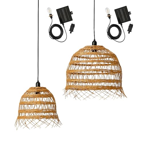 Lot de 2 suspensions solaires 2X HAWAII LONG SOLAR en poly rotin avec câble hybride secteur et solaire 5m de longueur