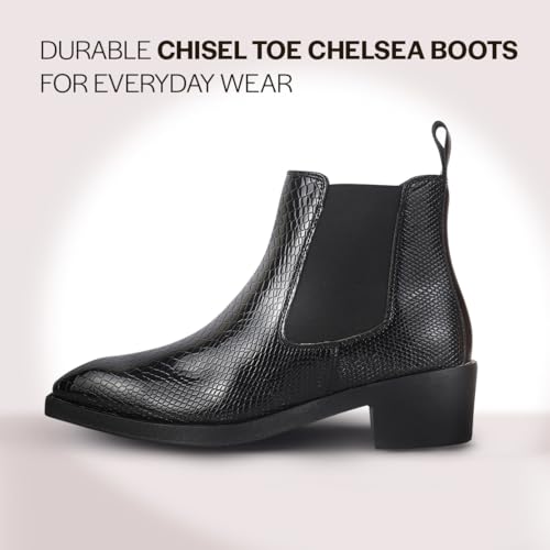 Image of FAUSTO Men Textured /Embossed High Ankle Chisel Toe Slip On Chelsea Boot | Stylish, Durable & Comfortable Cuban Boots | Memory Cushioned Insole