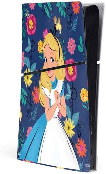 Skinit Decal Gaming Skin Compatible with PS5 Slim Digital Edition Console - Officially Licensed Disney Alice in Wonderland (Animated) Floral Print Design