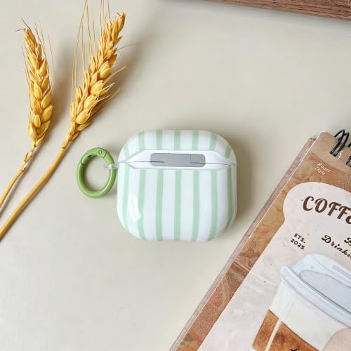 Image of MINSCOSE for AirPods 4 Case,Cute Striped Aesthetic Pattern Design with Girly Keychain Ring,Soft TPU Protective Shockproof Cover with Cleaner Kit for Girls Women for Airpods 4-Green