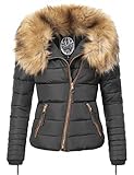 Navahoo Damen Winterjacke Steppjacke mit abnehmbarem Kunstfellkragen Azu Schwarz Gr. XS