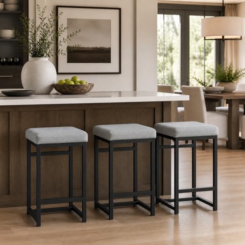 Image of HomePop Metal Frame Counter Stool, 24-Inch, Natural