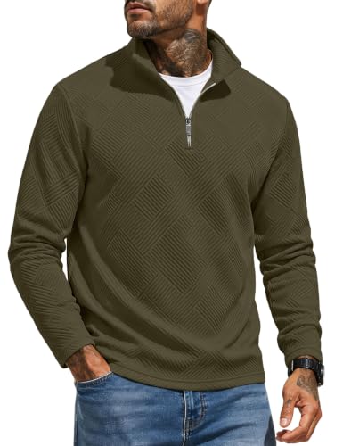 UOUA polo hommes quart fermeture manches longues vert armée 3XL