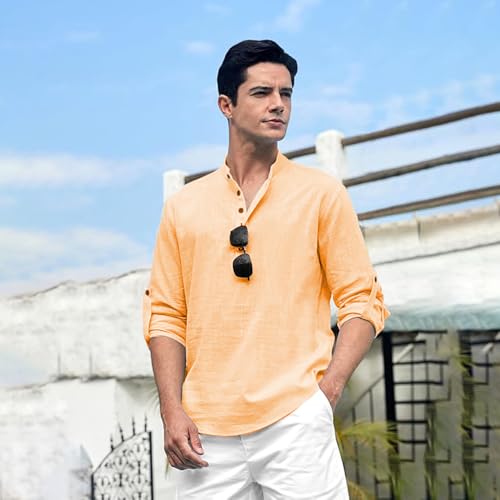 Image of Beige Color Cotton Blend Mandarin Neck Short Kurta Straight Kurta for Men (S)