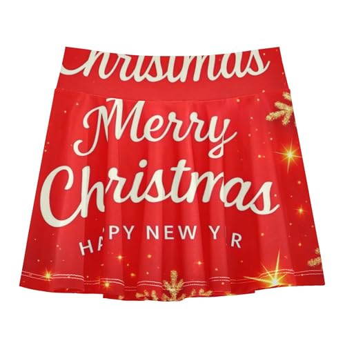 Toddler Tennis Skirts Merry Christmas Red Gold Girls' Shorts Athletic Skorts Cool Pink Teen Cheer 4t