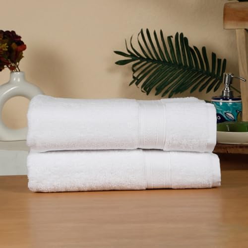 Image of Arvind 100% Cotton Towels for Bath | Towels for Bath Large Size | 500 GSM Bath Towel - Soft & Absorbent | 2 Piece Bath Towel for Men /Women | Urban Comfort | 70 cm x 140 cm - White