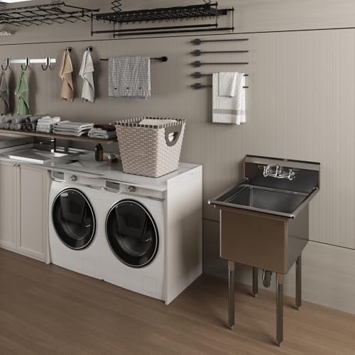 Image of AmGood Stainless Steel Prep & Utility Sink | 304 Stainless Steel | Overall Size: 29 3 /4 inch x 23 5 /8 inch | NSF | Restaurant, Kitchen, Laundry, Garage (Bowl Size: 24 inch x 18 inch + Faucet)