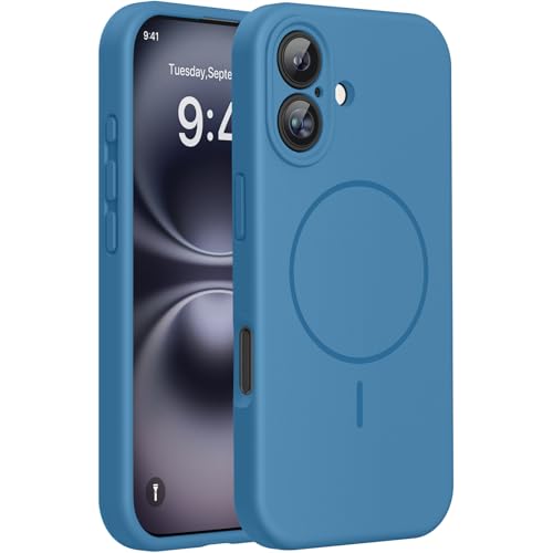 Image of Miracase Magnetic for iPhone 16 Plus Case, [Soft Anti-Scratch Microfiber Lining], Compatible with MagSafe, Liquid Silicone Shockproof Drop Protection Phone Case for 16 Plus,Capri Blue