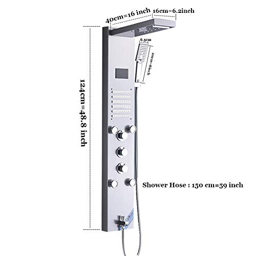 Columna de ducha LED de lujo con efecto cascada, panel de ducha multifuncional con 4 boquillas y pantalla digital miniatura 2