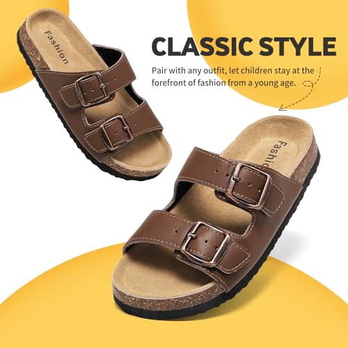 Image of Kids Sandals Boys Girls Slide Adjustable Back Strap Cork Toddler Slippers Casual Summer Shoes Open Toes with Cork Footbed