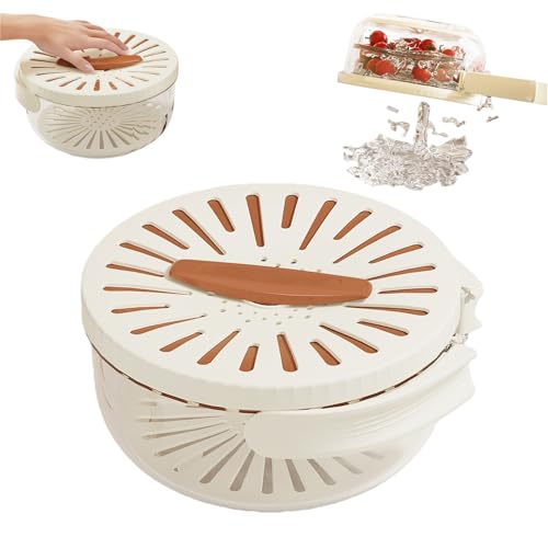 2-In-1 Draining And Preservation Basket: Simplify Washing & Storing, With Foldable Handle for Kitchen, Fridge, and Picnic Use (Brown)