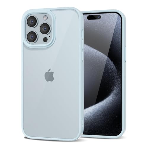 LoeoeL for iPhone 15 Pro Case Clear, Transparent Hybrid 15 Pro Phone Case [Hard Plastic & Soft Silicone Bumper] Acrylic Non Yellowing Thin Slim Protective Cover for Women, Light Blue