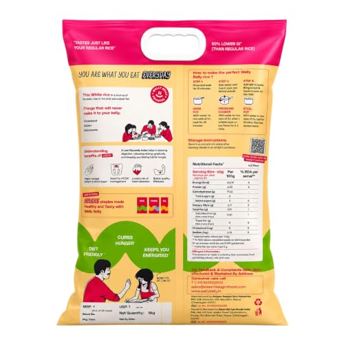 Image of Welly Belly Low GI White Rice 5kg | 50% Lower Glycemic Index | Source of Protein & Fiber | Ideal Choice for Weight Management | Naturally Sourced | PCOS & Diabetic Friendly Chawal | Pack of 1