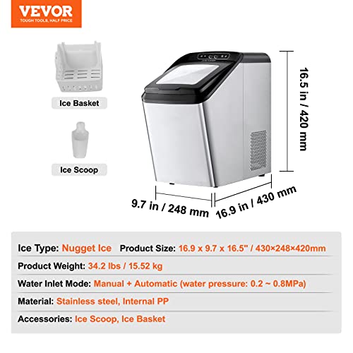 Vevor Nugget Ice Maker, 30Lbs In 24 Hrs, Countertop Nugget Ice Maker With 3Qt Reservoir, Manual & Auto Refill Self Cleaning Sonic Pebble Ice Maker For Home Office Party Rv #TOP6