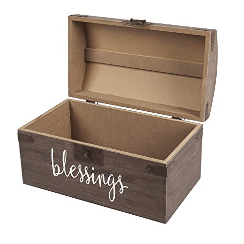 Hanna Roberts Card and Gift Fund Antique Brown Wood Box Chest for Weddings, Birthdays, Graduations, Baby and Bridal Showers, 13.3" x 7.5" x 7.8", Blessings
