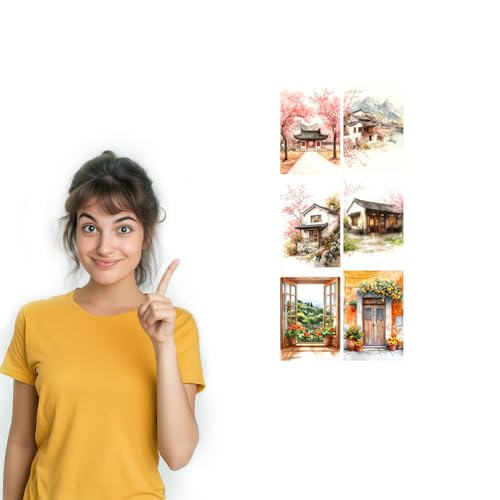 Image of SiddArtify Watercolor Asian Wall Art Prints Set - Traditional Building Poster Decor for Living Room Bedroom Office - Set of 2-4x6 Inch - Board (Pack of 6) - Sticker (Pack of 6)