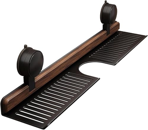 Mensola da bagno con ventosa in noce, mensola da parete senza fori, organizer rimovibile per lavello per bagno o cucina (nero, 50 cm)