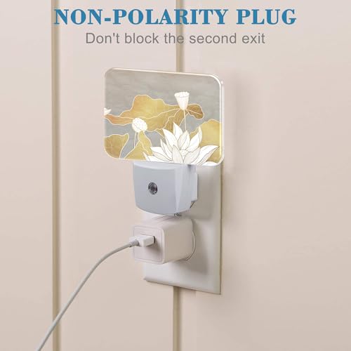 Image of Luxury Water Lily Flowers Night Light Plug into Wall, Golden Lotus and Leaves Night Light with Dusk to Dawn Sensor for Kid Girls Boys Women Men Room, Hallway, Kitchen, Bathroom, Stairs Decor