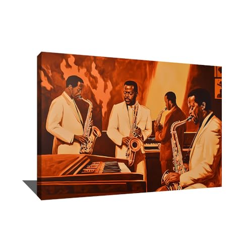 Tableau Musicien Jazz - Impression Sur Toile Avec Cadre Jazz - Tableau Musique Décoration Murale Salon Abstrait - Décoration Murale Pour Bar - Impression Sur...