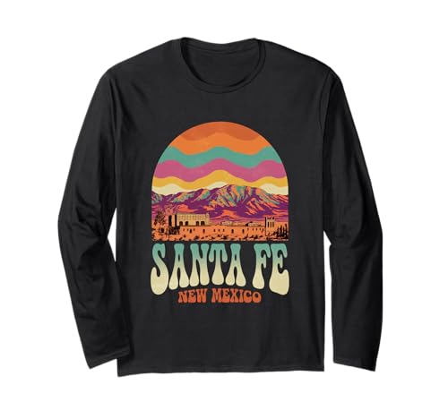 Retro Santa Fe New Mexico Mountains Sunset Skyline Vintage Long Sleeve T-Shirt