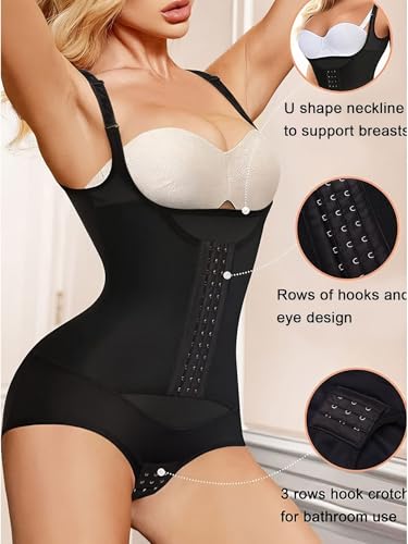 Image of ELEG & STILANCE Women's High-Waisted Body Shaper - Tummy Control Slimming Shapewear with Eye Hook, Wired Tummy Tucker, Postpartum Belly Fat Reduction Abdominal Belt - Black (M)