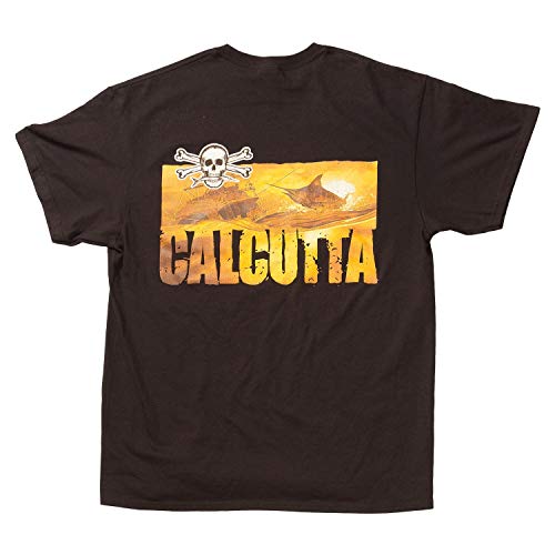 Calcutta Menâ€™s Short Sleeve T-Shirt with Pocket â€“ Brown, Marlin Boat, Small