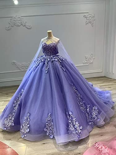 Mauuwy Tulle Quinceanera Dresses Lace Ball Gown Puffy Sweet 16 Dresses for Women Off Shoulder Party Dress with Cape Y1104