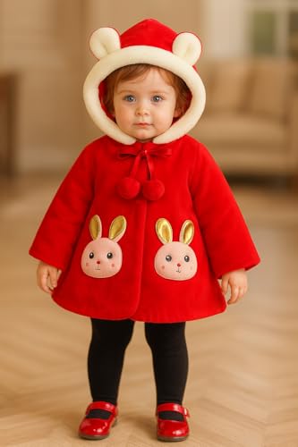 Image of Bold N Elegant Faux Fur Warm Winter Outerwear Hooded Baby Jacket Coat Blanket with Soft Plush Golden Bunny Ear for Infant Toddler Boy Girl Kids