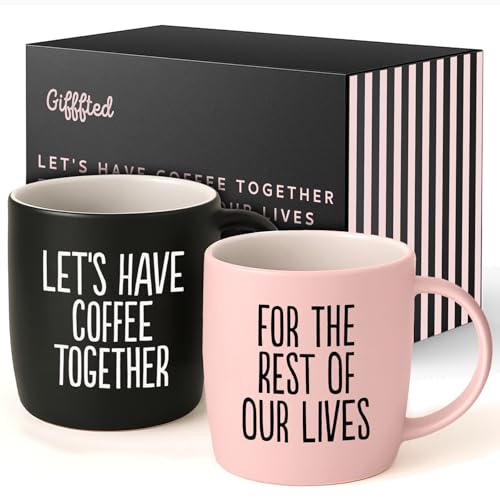 Triple Gifffted Let's Have Coffee Together Coffee Mug Set, Engagement Wedding Gifts for Couple, Bride and Groom Newlywed Bridal Shower, His and Hers, Mr and Mrs, Christmas, Valentine’s, Ceramic 380ML