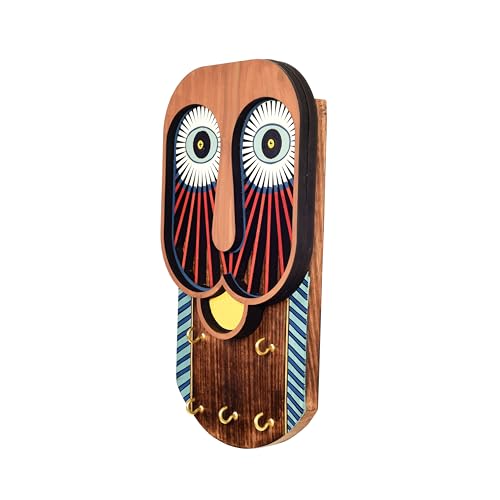 Image of AAKRITI ART CREATIONS Key Holder, Coco Tiki Mask Key Hanger | Rustic Wooden Wall Organizer with 5 Hooks | New Home Gifts | Multifunctional Entryway Decor Item
