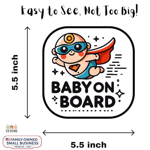 Image of TOTOMO Baby on Board Sticker for Car | My Superhero Inside Sticker Set - Funny Car Decals, Cute Durable Vinyl Safety Signs for Windows, Bumpers, or Nursery Doors - Peel-and-Stick