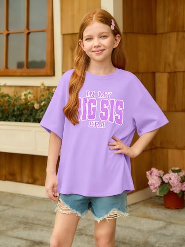 Image of Big Sister Shirts for Girls in My Big Sis Era T-Shirt Oversized Kids Sparkly Graphic Short Sleeve Outfits