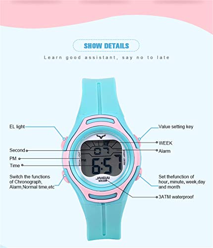WUTAN Watches for Girls Boys Digital with Day Date Alarm Adorable Wrist Watch Girl Sport Waterproof Wrist Watches for Kids Children (Kids Digital watch-9690-2-blue) - Thumbnail 5