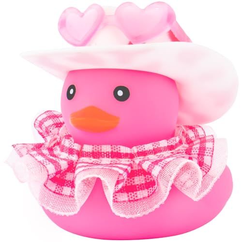 wonuu Car Rubber Duck Decoration Cute Car Accessories Car Ducks for Dashboard with Dress Heart Shape Sunglasses, White&Pink-Plaid Skirt