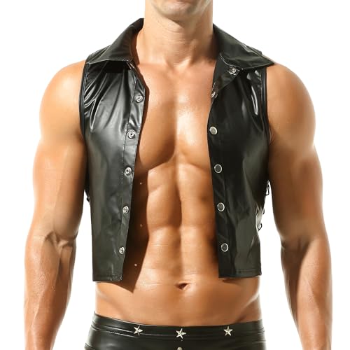 DTODWW Mens Wet Look Undershirt Faux Leather Zipper Shirts Shiny Short Sleeve T-Shirts Slim Fit Muscle Tops Casual Clubwear2