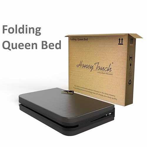 Image of Honey Touch Nova Folding Queen Size Bed with Ortho Tri Layer Mattress | No Assembly Required | Foldable Bed for Sleeping /Guests /Rented Apartments /Bedroom(5x6.25ft, Black)