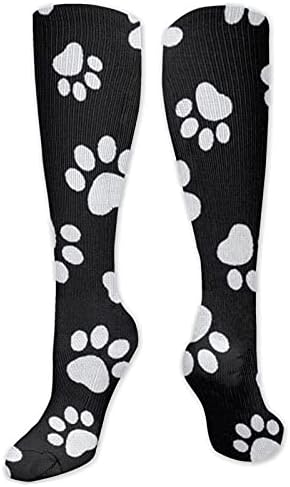 wuya8 Paw Print Black White Men's/Women's Comfortable Casual Funny Long Knee High Socks Compression Socks Winter Warm Soccer Socks
