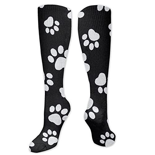 Wuya8 Paw Print Black White Men's/Women's Comfortable Casual Funny Long Knee High Socks Compression Socks Winter Warm Soccer Socks #TOP1