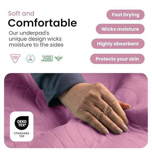 Image of IMPROVIA Washable Underpads, Heavy Absorbency Reusable Incontinence Pads for Kids, Adults, Elderly, and Pets, Waterproof Protection Floor (Pink and White, 18 inch x 24 inch - Pack of 4)