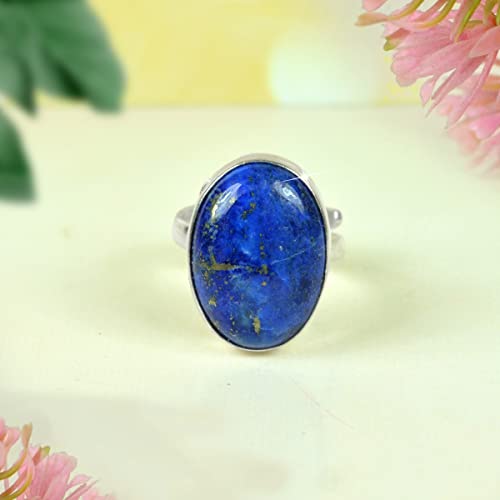 Image of Reiki Crystal Products Natural Certified Lapis Lazuli Ring, Lapis Lazuli Gemstone Ring, Adjustable, Halo, Blue