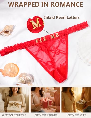 Image of Sexy Underwear for Women Lace Panties Sexy Thong with Funny Rhinestone Letters for Couple Gifts