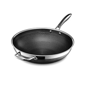 HexClad Hybrid Nonstick Wok, 12-Inch, Stay-Cool Handle, Dishwasher Safe, Induction Ready, Compatible with All Cooktops