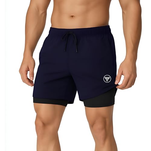 Image of Men's 2 in 1 Active Dual Shorts with Inner Tights Layer & Compression Liner, Double Layer Athletic Short for Running, Gym & Sports
