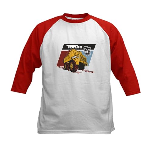 CafePress Tonka 75Th Dumptruck Baseball Jersey Kids Cotton Baseball Jersey, 3/4 Raglan Sleeve Shirt Red/White