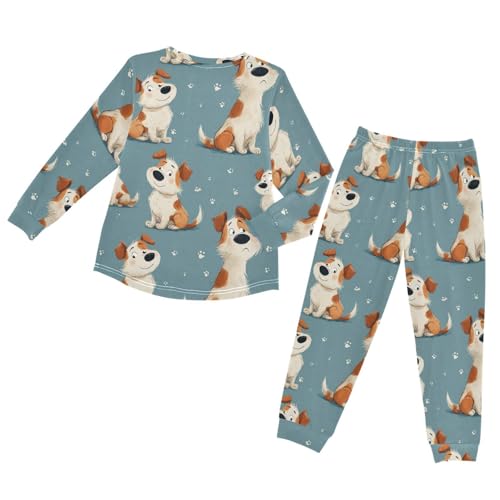 Long Sleeve Pajama Set for Girls Boys Kids,Cute Puppy Pattern Print Comfy Nightwear Soft Loungewear,Family Matching PJs Underwear Set 6T2