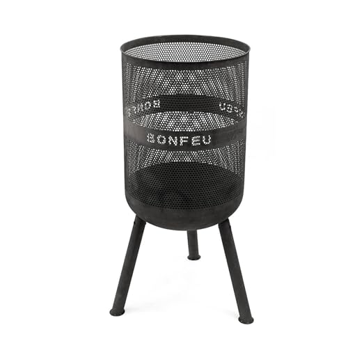 BonFeu Bonves Ø45cm Schwarz - Feuerkorb für den Garten - Feuertonne & Feuerstelle - Feuerschale Feuerkorb aus stabilem Stahl - Mit Grillrost & Schürhaken zum Kochen - Feuerkorb mit Grillrost