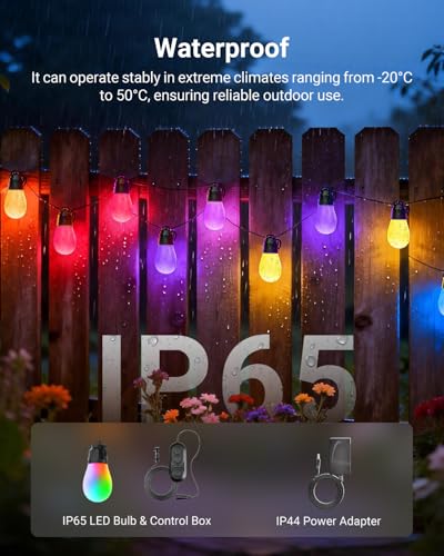 Image of NEEWER 96ft Outdoor String Lights, App Control Smart AI RGB IC W Hanging Outside Warm White Patio Balcony Backyard Lighting, IP65 Waterproof, 30 LED Bulbs,50+ Scenes, Compatible with Alexa Google,NR01