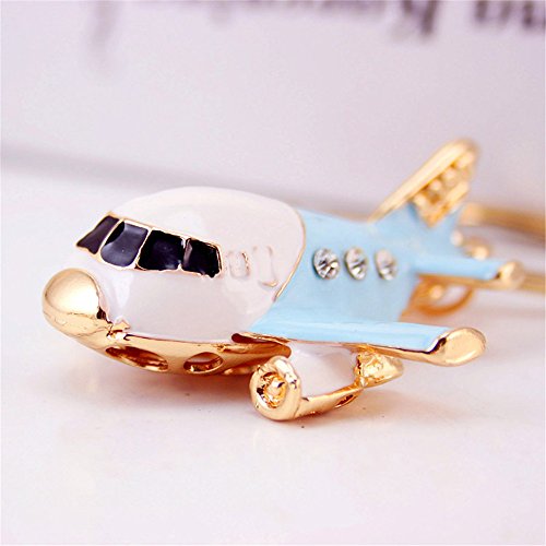 Multicolored Airplane Plane Crystal Rhinestone Keyring Car Handbag Pendant Charm Key Chain Gift (Skyblue)