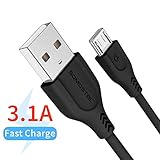 Super Fast Micro USB Charging Cable 4FT,SOMOSTEL 3.1A Android Phone Charger High Speed Data Sync Cord Compatible with Samsung Galaxy S7 S6 Edge J7 J3,Note 4 5,Moto Droid Turbo G5,LG Stylo 2 3 G4 Black